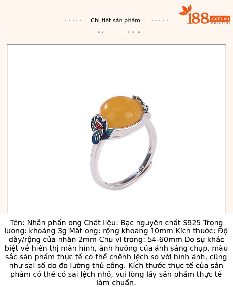 Nhẫn bạc S925 hình sáp ong phong thủy màu xanh sen — Mở một size chi tiết 3