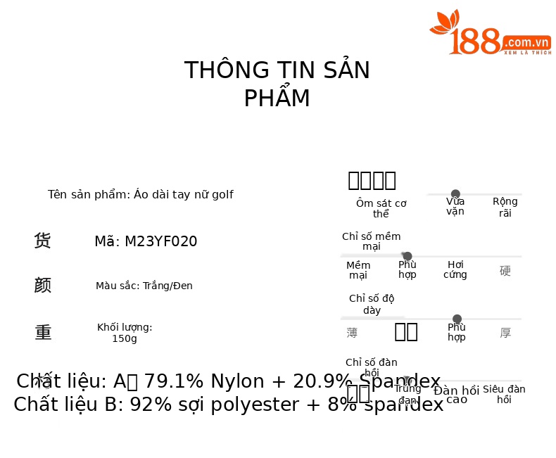Áo thun dài tay nữ golf cổ tròn khóa kéo vô hình sau lưng — M23YF020-Áo màu trắng, M23YF022-Áo mặc trong màu đen, M23YF022-Áo mặc trong màu trắng, M23YF020-Áo màu đen chi tiết 1