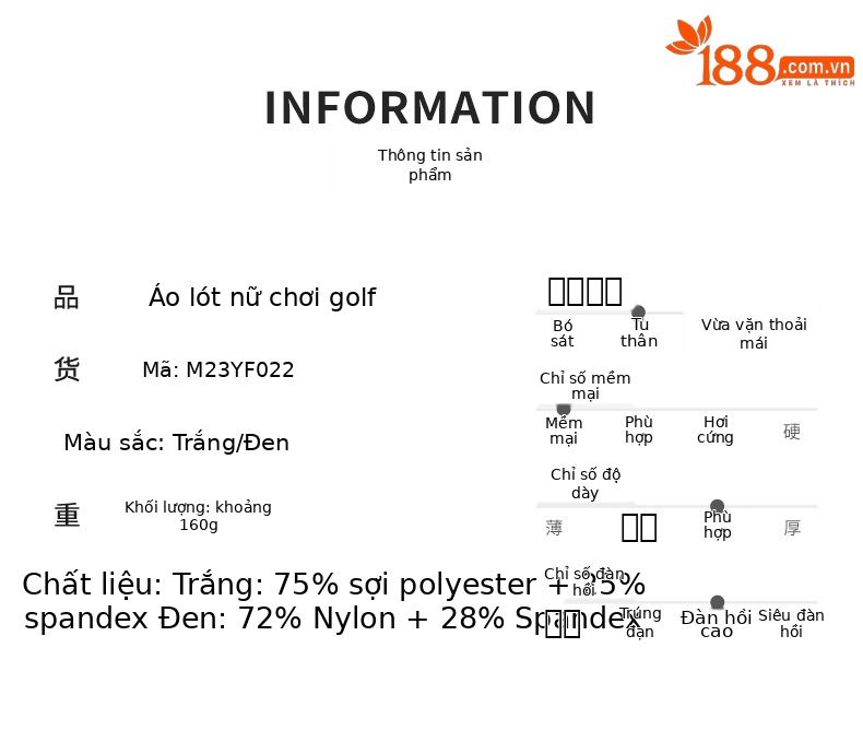 Áo thun dài tay nữ golf cổ tròn khóa kéo vô hình sau lưng — M23YF020-Áo màu trắng, M23YF022-Áo mặc trong màu đen, M23YF022-Áo mặc trong màu trắng, M23YF020-Áo màu đen chi tiết 16