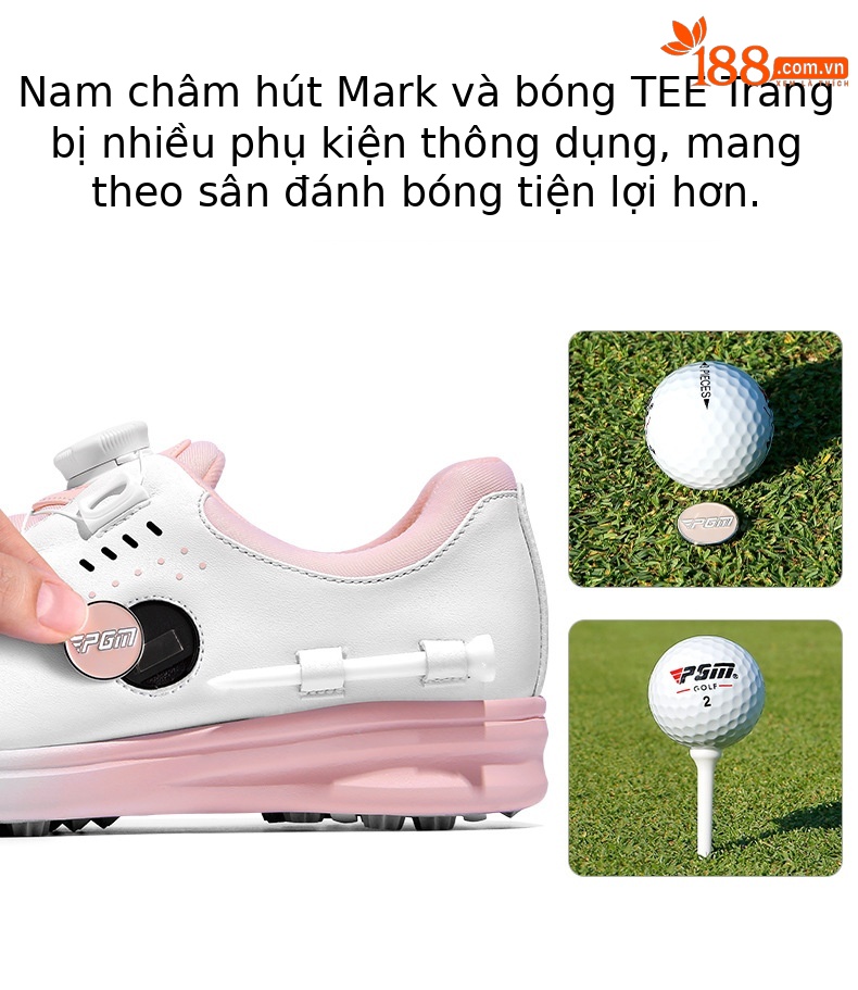 Giày golf nữ PGM chống thấm nước, đế foam giảm chấn, khóa xoay tiện lợi — XZ314-trắng hồng (dây giày khóa xoay), XZ314-trắng hồng (dây giày thường), XZ314 Sakura Pink [Chống thấm nước/Giảm chấn đàn hồi cao/Dây giày có khóa xoay] chi tiết 4