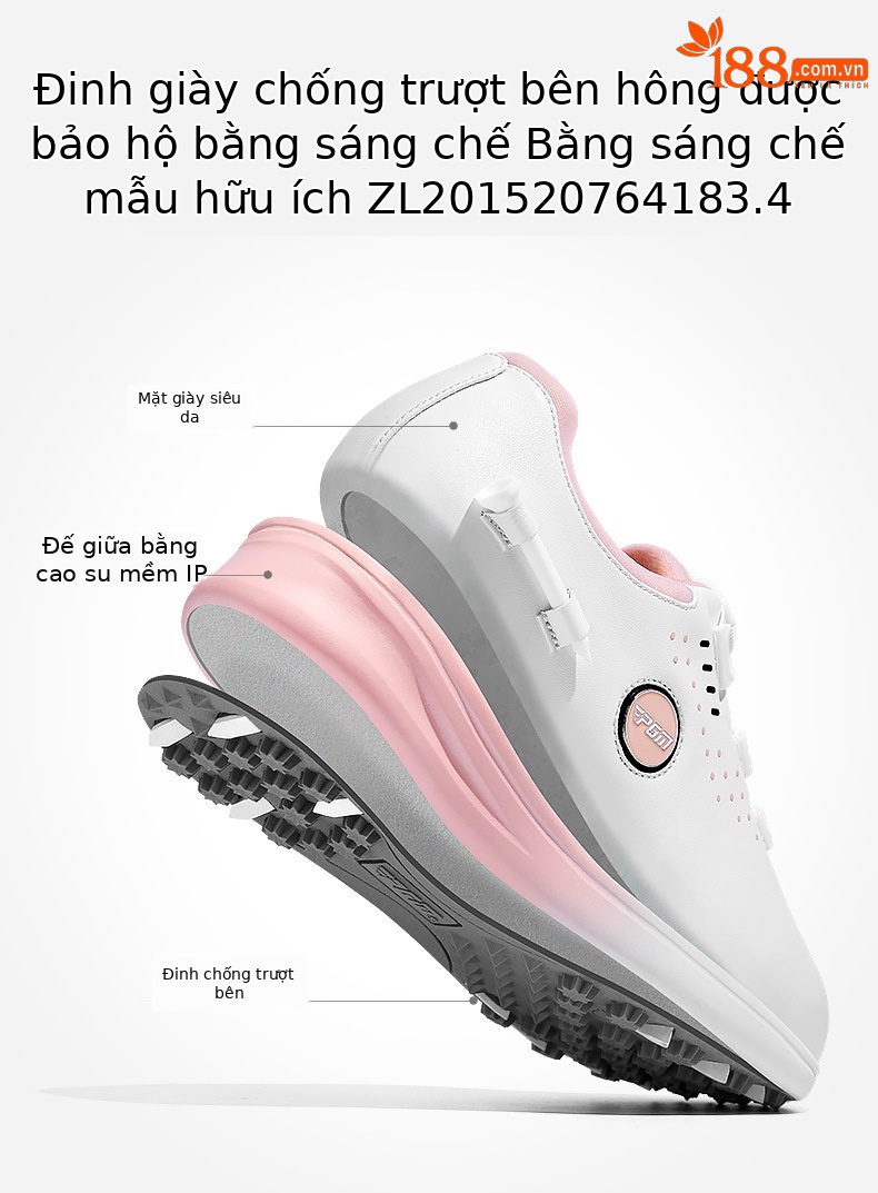 Giày golf nữ PGM chống thấm nước, đế foam giảm chấn, khóa xoay tiện lợi — XZ314-trắng hồng (dây giày khóa xoay), XZ314-trắng hồng (dây giày thường), XZ314 Sakura Pink [Chống thấm nước/Giảm chấn đàn hồi cao/Dây giày có khóa xoay] chi tiết 5