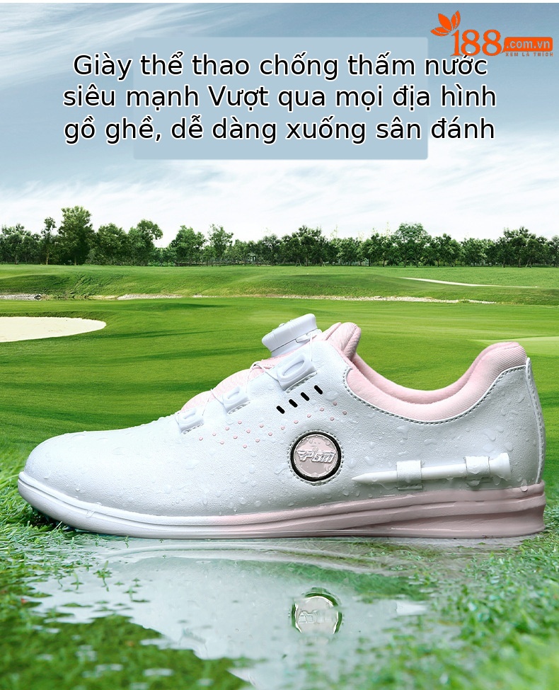 Giày golf nữ PGM chống thấm nước, đế foam giảm chấn, khóa xoay tiện lợi — XZ314-trắng hồng (dây giày khóa xoay), XZ314-trắng hồng (dây giày thường), XZ314 Sakura Pink [Chống thấm nước/Giảm chấn đàn hồi cao/Dây giày có khóa xoay] chi tiết 6