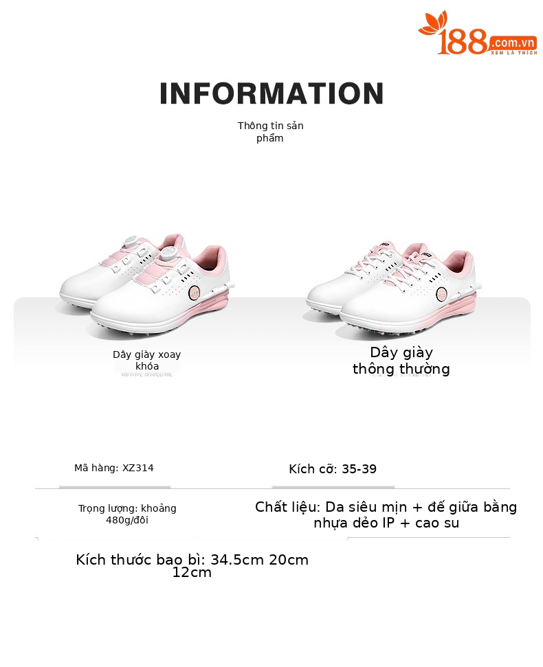 Giày golf nữ PGM chống thấm nước, đế foam giảm chấn, khóa xoay tiện lợi — XZ314-trắng hồng (dây giày khóa xoay), XZ314-trắng hồng (dây giày thường), XZ314 Sakura Pink [Chống thấm nước/Giảm chấn đàn hồi cao/Dây giày có khóa xoay] chi tiết 8