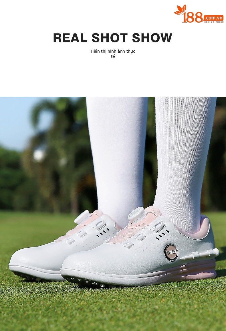 Giày golf nữ PGM chống thấm nước, đế foam giảm chấn, khóa xoay tiện lợi — XZ314-trắng hồng (dây giày khóa xoay), XZ314-trắng hồng (dây giày thường), XZ314 Sakura Pink [Chống thấm nước/Giảm chấn đàn hồi cao/Dây giày có khóa xoay] chi tiết 9