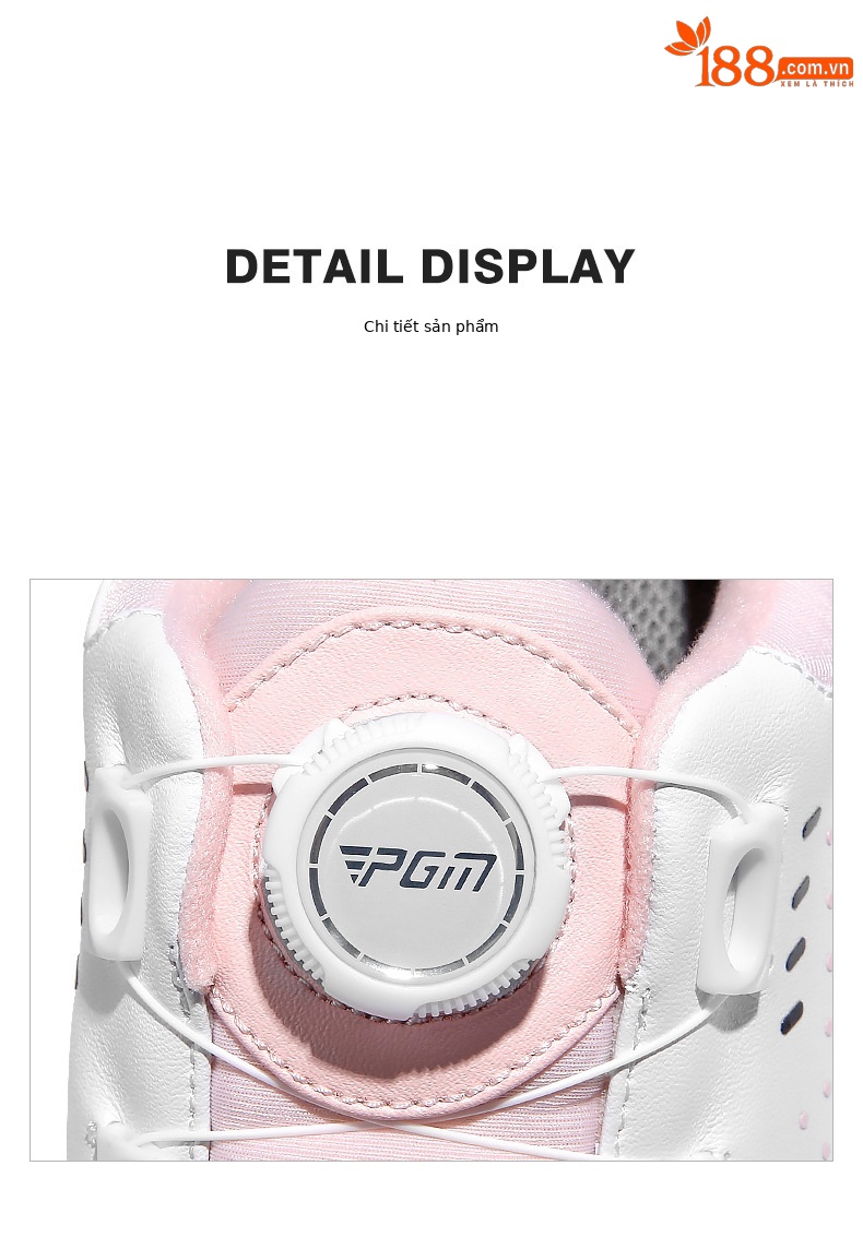 Giày golf nữ PGM chống thấm nước, đế foam giảm chấn, khóa xoay tiện lợi — XZ314-trắng hồng (dây giày khóa xoay), XZ314-trắng hồng (dây giày thường), XZ314 Sakura Pink [Chống thấm nước/Giảm chấn đàn hồi cao/Dây giày có khóa xoay] chi tiết 25