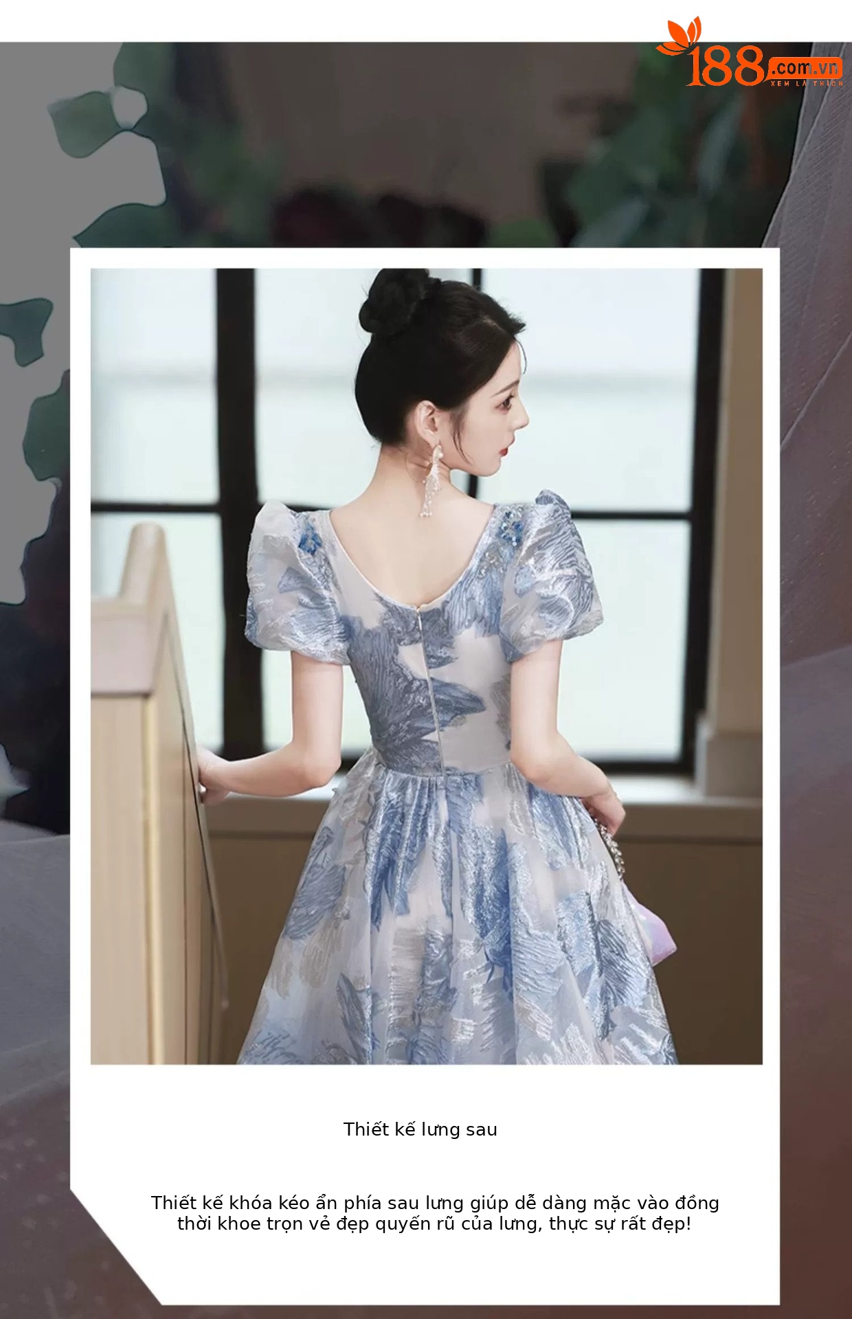 Đầm dạ hội ôm body màu xanh cao cấp, tay dài, phong cách thanh lịch — Màu xanh lam tiên khí chi tiết 5