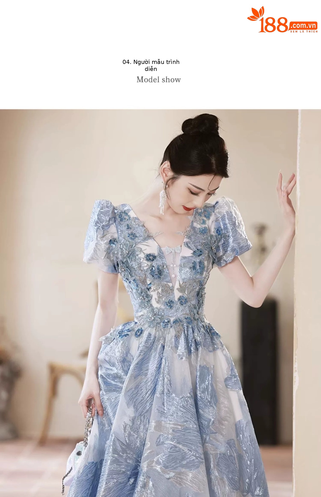 Đầm dạ hội ôm body màu xanh cao cấp, tay dài, phong cách thanh lịch — Màu xanh lam tiên khí chi tiết 8