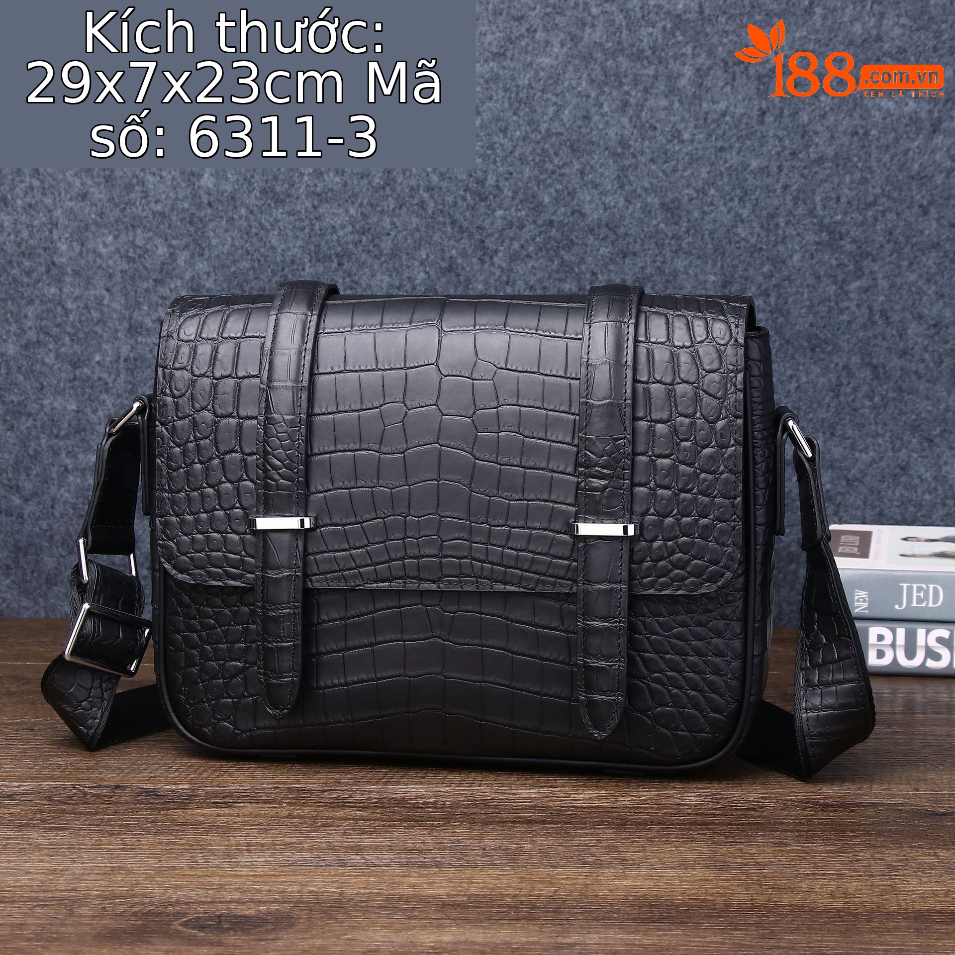 Túi đeo chéo nam da cá sấu in họa tiết bụng cá sấu phong cách outdoor