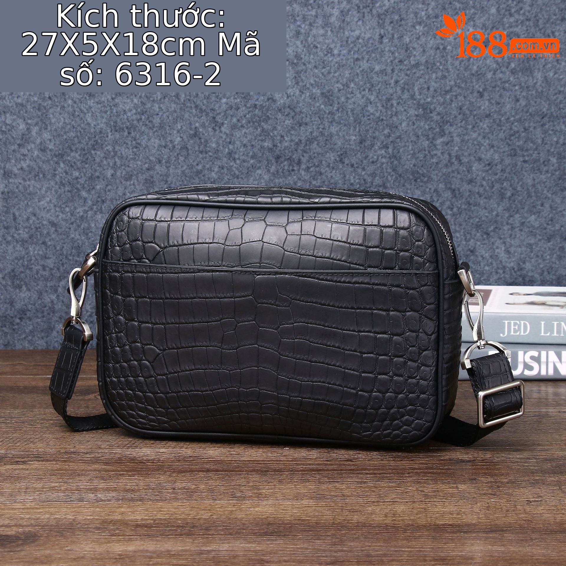 Túi đeo chéo nam họa tiết vảy cá sấu mờ phong cách thời trang