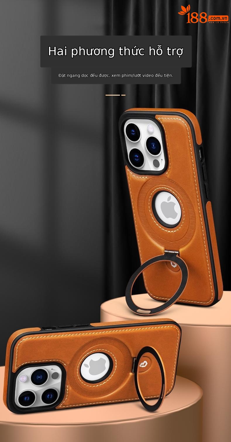 Ốp lưng da cao cấp cho iPhone 15 Pro Max, 14, 13 – nam châm chống rơi, sang trọng — [Da đen] Giá đỡ từ tính tích hợp và thiết kế logo lộ, [Da đỏ] Giá đỡ từ tính tích hợp và thiết kế logo lộ, [Da nâu] Giá đỡ từ tính tích hợp và thiết kế logo lộ, [Blue-Leather] Giá đỡ từ tính tích hợp và thiết kế logo lộ chi tiết 6