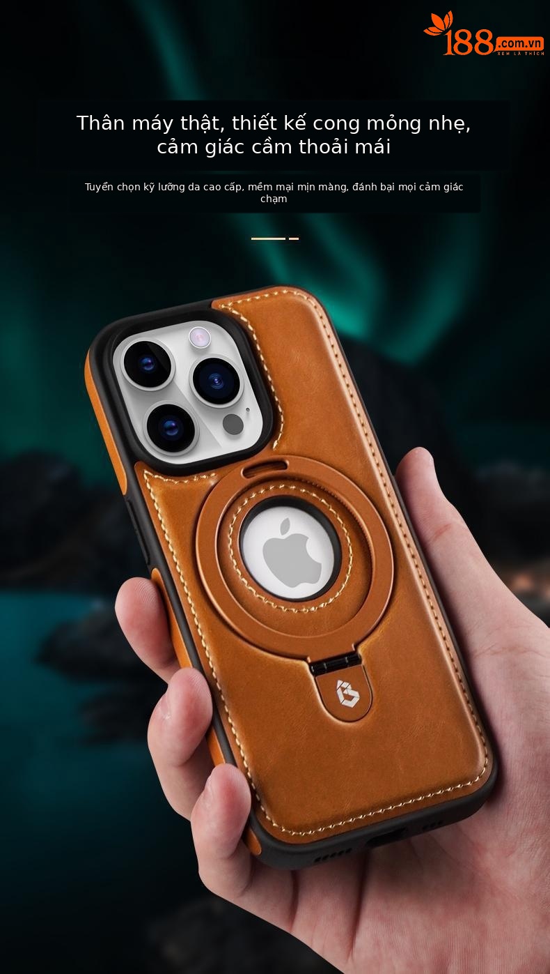Ốp lưng da cao cấp cho iPhone 15 Pro Max, 14, 13 – nam châm chống rơi, sang trọng — [Da đen] Giá đỡ từ tính tích hợp và thiết kế logo lộ, [Da đỏ] Giá đỡ từ tính tích hợp và thiết kế logo lộ, [Da nâu] Giá đỡ từ tính tích hợp và thiết kế logo lộ, [Blue-Leather] Giá đỡ từ tính tích hợp và thiết kế logo lộ chi tiết 7