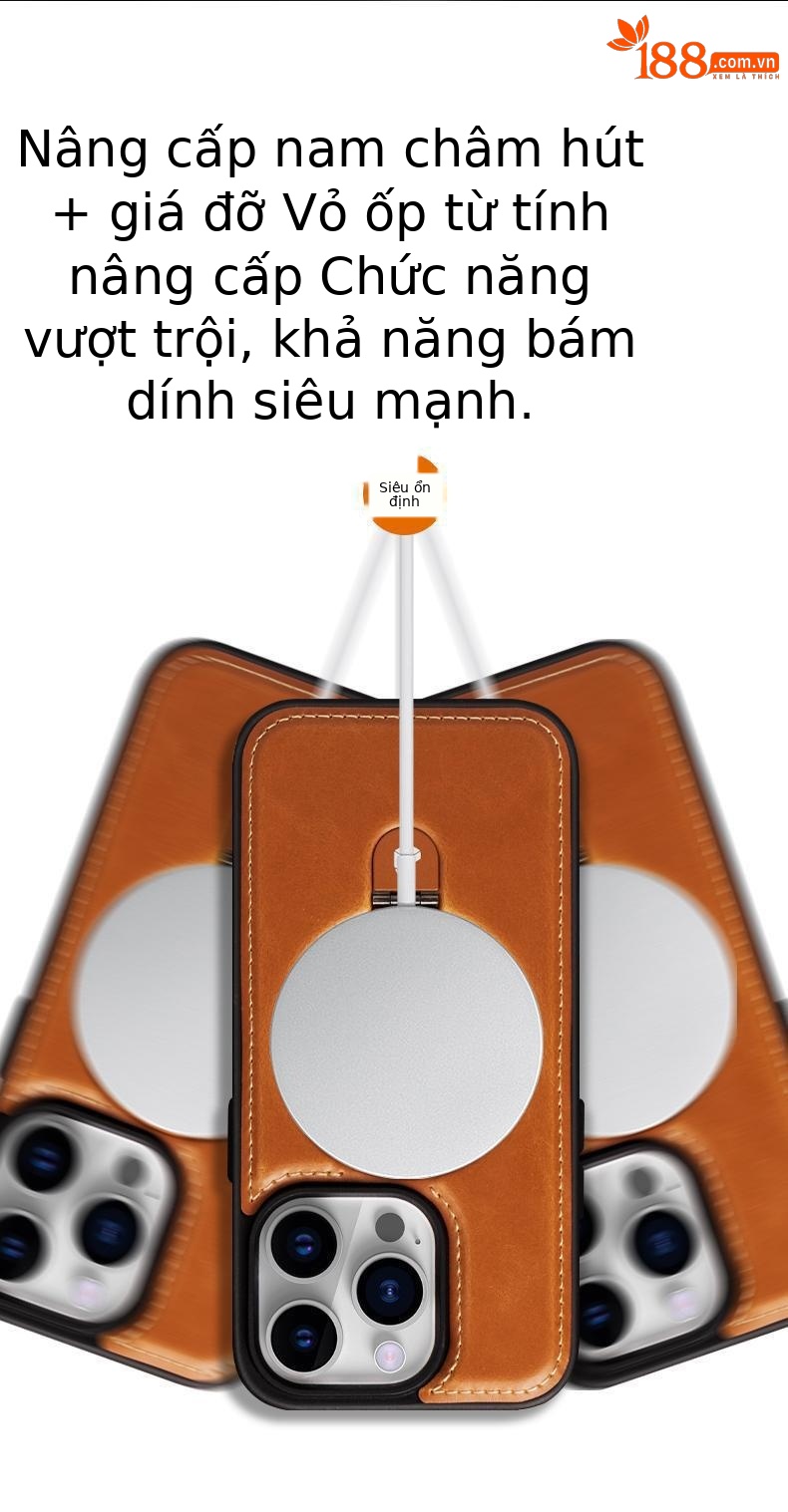 Ốp lưng da cao cấp cho iPhone 15 Pro Max, 14, 13 – nam châm chống rơi, sang trọng — [Da đen] Giá đỡ từ tính tích hợp và thiết kế logo lộ, [Da đỏ] Giá đỡ từ tính tích hợp và thiết kế logo lộ, [Da nâu] Giá đỡ từ tính tích hợp và thiết kế logo lộ, [Blue-Leather] Giá đỡ từ tính tích hợp và thiết kế logo lộ chi tiết 9