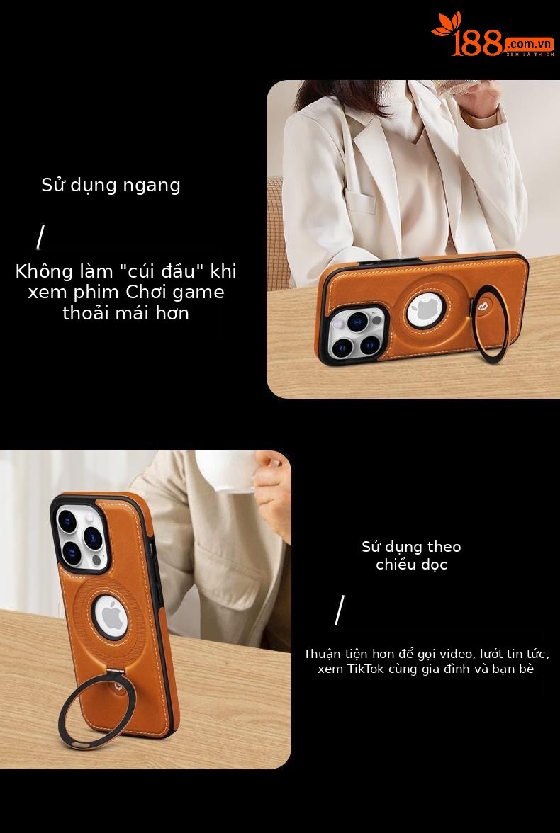 Ốp lưng da cao cấp cho iPhone 15 Pro Max, 14, 13 – nam châm chống rơi, sang trọng — [Da đen] Giá đỡ từ tính tích hợp và thiết kế logo lộ, [Da đỏ] Giá đỡ từ tính tích hợp và thiết kế logo lộ, [Da nâu] Giá đỡ từ tính tích hợp và thiết kế logo lộ, [Blue-Leather] Giá đỡ từ tính tích hợp và thiết kế logo lộ chi tiết 12