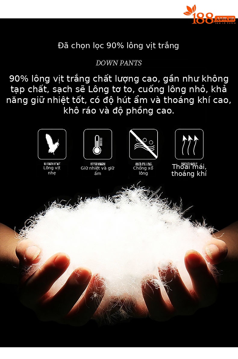 Quần lông vũ trẻ em dày dặn mùa đông lông vịt trắng — Caro đen trắng chi tiết 3