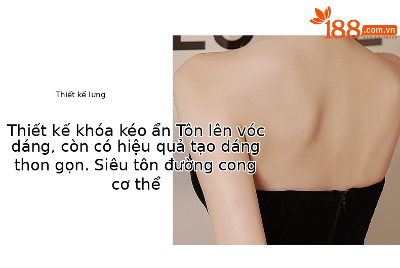 Đầm dạ hội đen không dây ôm body dáng dài, phong cách thanh lịch dự tiệc — Màu đen chi tiết 6