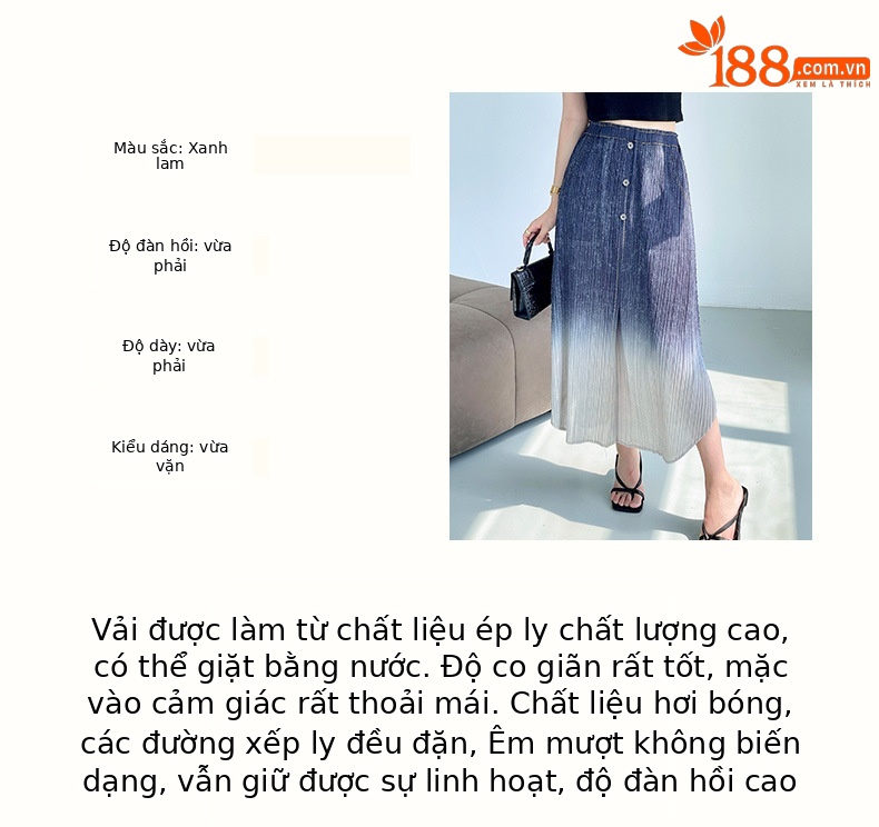 Chân váy xếp ly nữ cạp cao chất denim phối màu — Màu xanh lam chi tiết 3