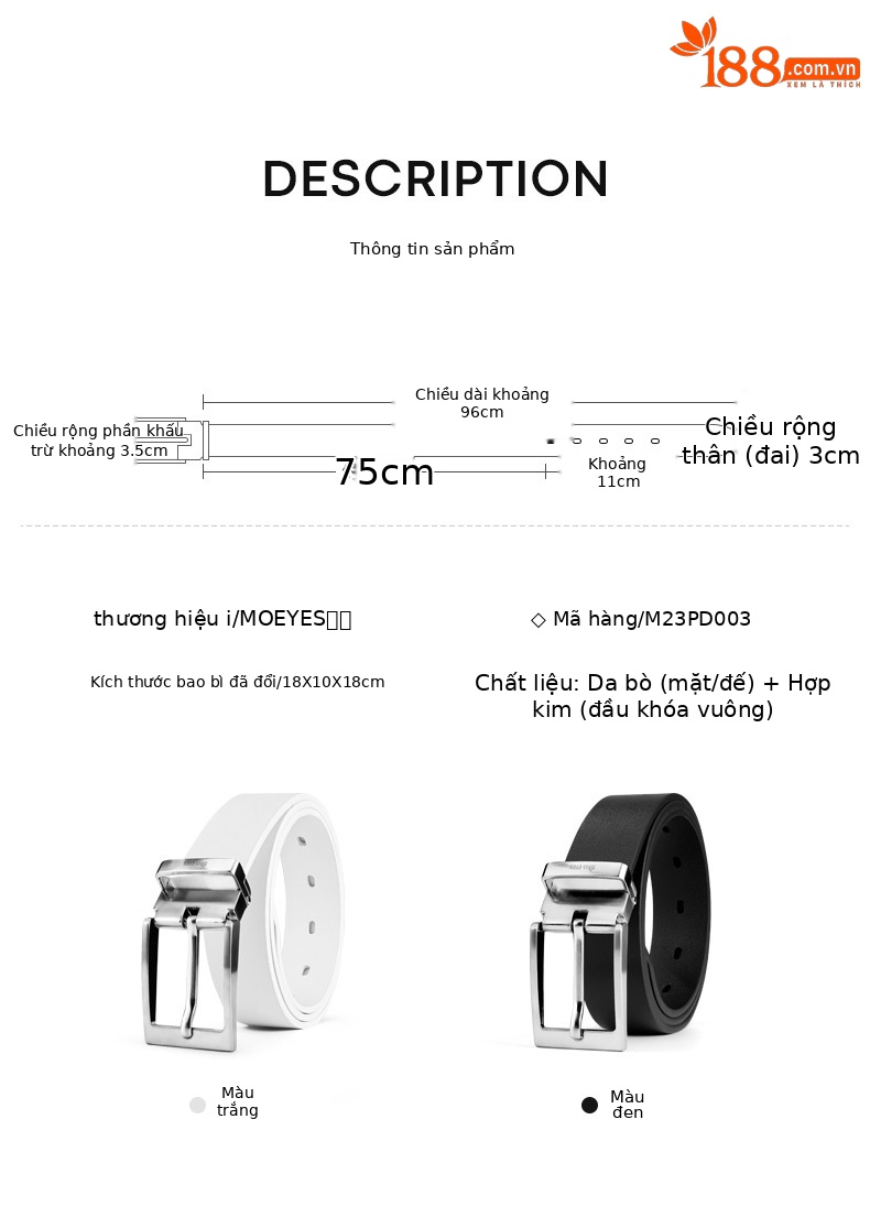 Thắt lưng golf MO EYES khóa kim hợp kim da bò lớp đầu tiên — Một size chi tiết 8
