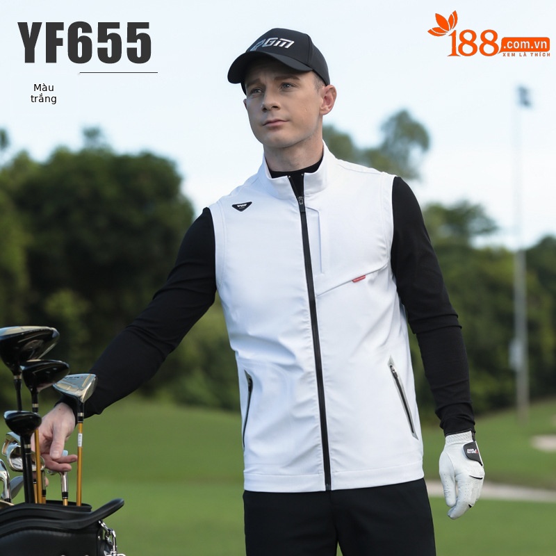 Áo ghi lê golf PGM nam chống gió nhẹ, cổ đứng, form vừa — YF655-Gi lê trắng, YF655-Áo gi lê màu đen, YF655-Gi lê kaki