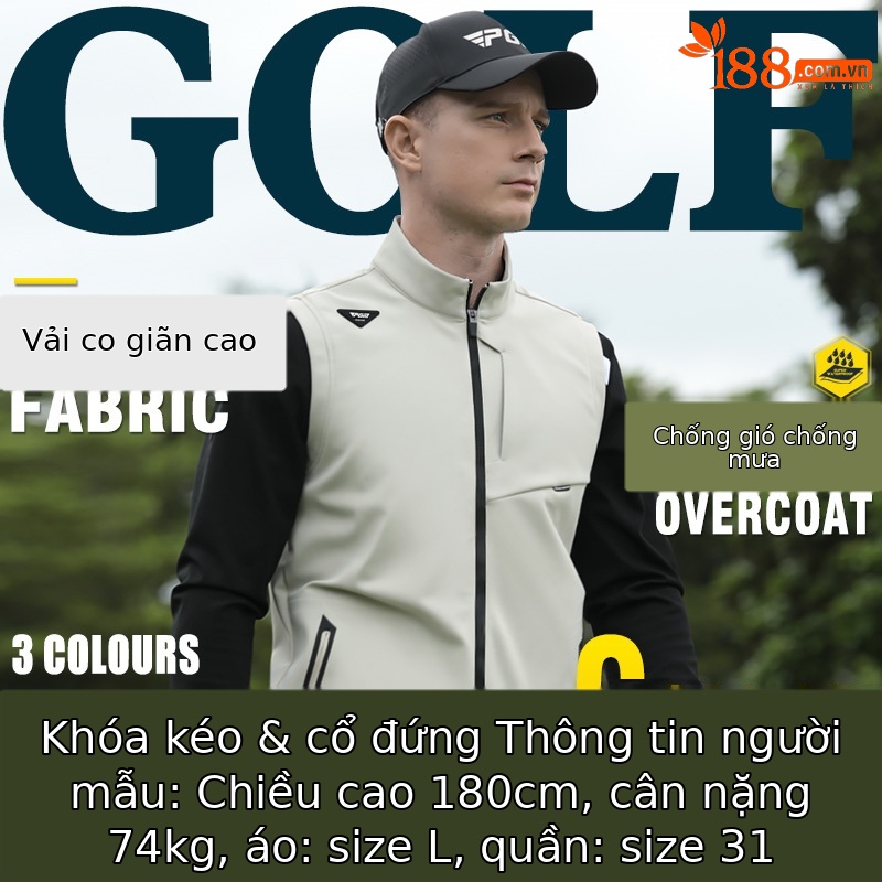 Áo ghi lê golf PGM nam chống gió nhẹ, cổ đứng, form vừa — YF655-Gi lê trắng, YF655-Áo gi lê màu đen, YF655-Gi lê kaki