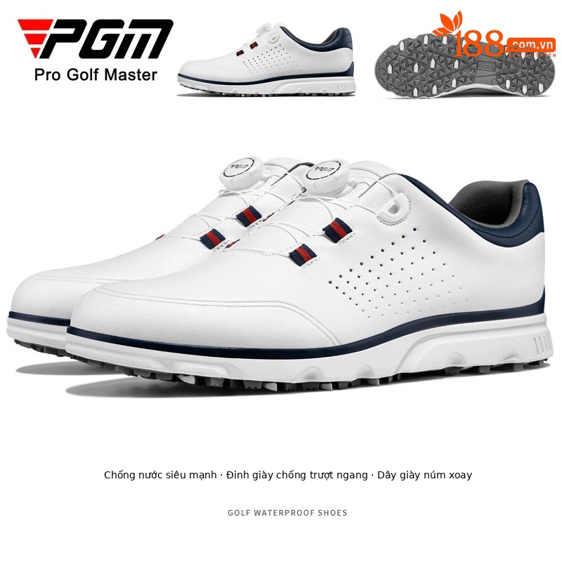 Giày golf nam PGM chống trượt, thấm nước, dây núm vặn tiện lợi — XZ319-màu xanh trắng