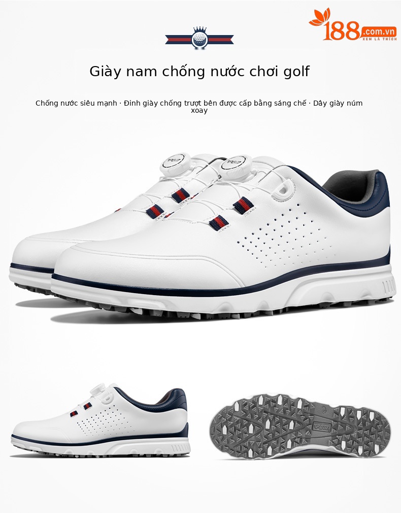 Giày golf nam PGM chống trượt, thấm nước, dây núm vặn tiện lợi — XZ319-màu xanh trắng chi tiết 3