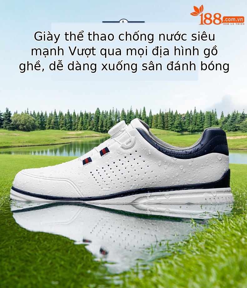 Giày golf nam PGM chống trượt, thấm nước, dây núm vặn tiện lợi — XZ319-màu xanh trắng chi tiết 5