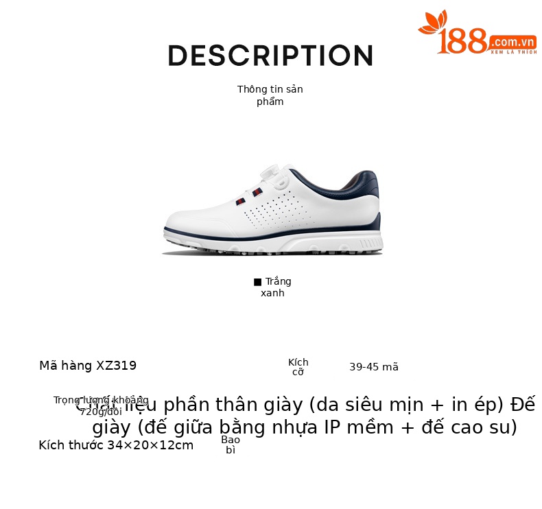 Giày golf nam PGM chống trượt, thấm nước, dây núm vặn tiện lợi — XZ319-màu xanh trắng chi tiết 7