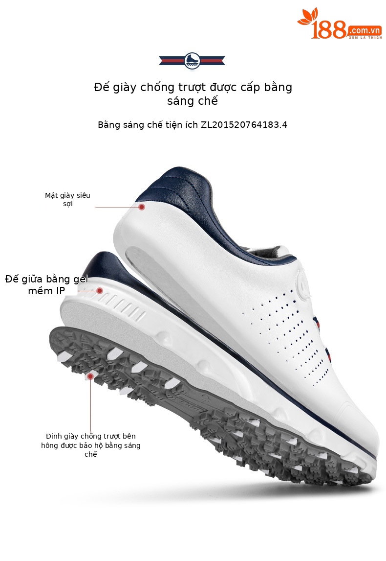 Giày golf nam PGM chống trượt, thấm nước, dây núm vặn tiện lợi — XZ319-màu xanh trắng chi tiết 4