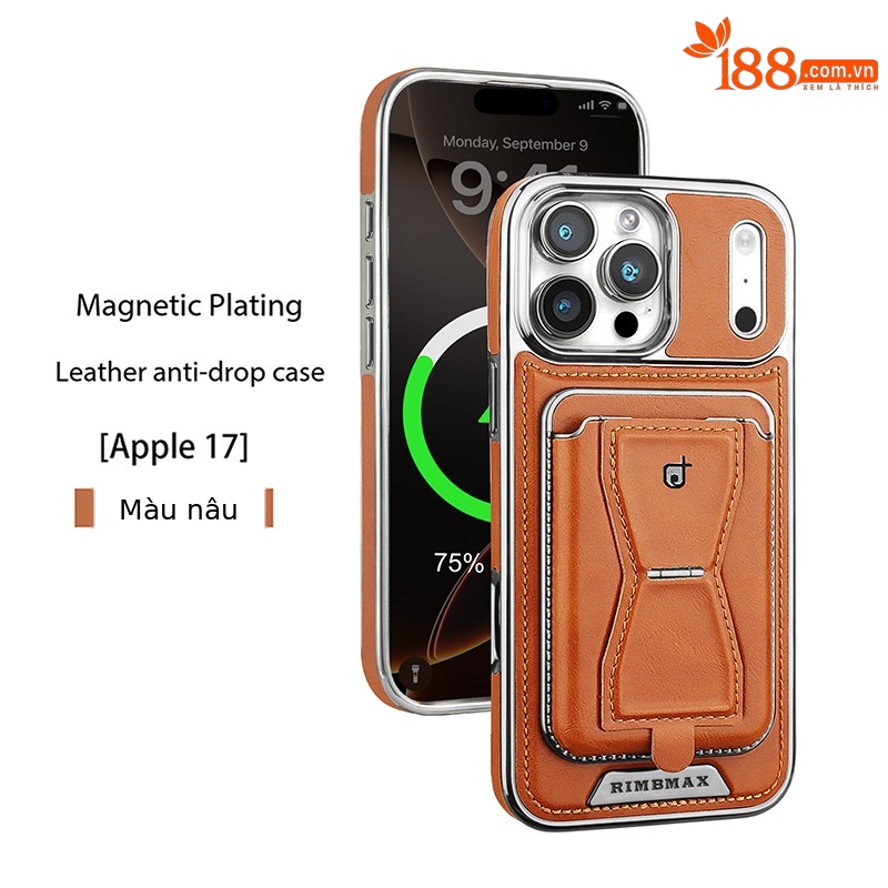 Ốp lưng da từ tính cao cấp cho iPhone 16 Pro Max, có khe đựng thẻ, chống sốc — Mẫu thẻ hút từ tính [màu nâu thanh lịch], Mẫu thẻ hút từ tính [Moka nâu], Mẫu thẻ hút từ tính [đen quý phái], Mẫu thẻ hút từ tính [màu tím đêm tối]