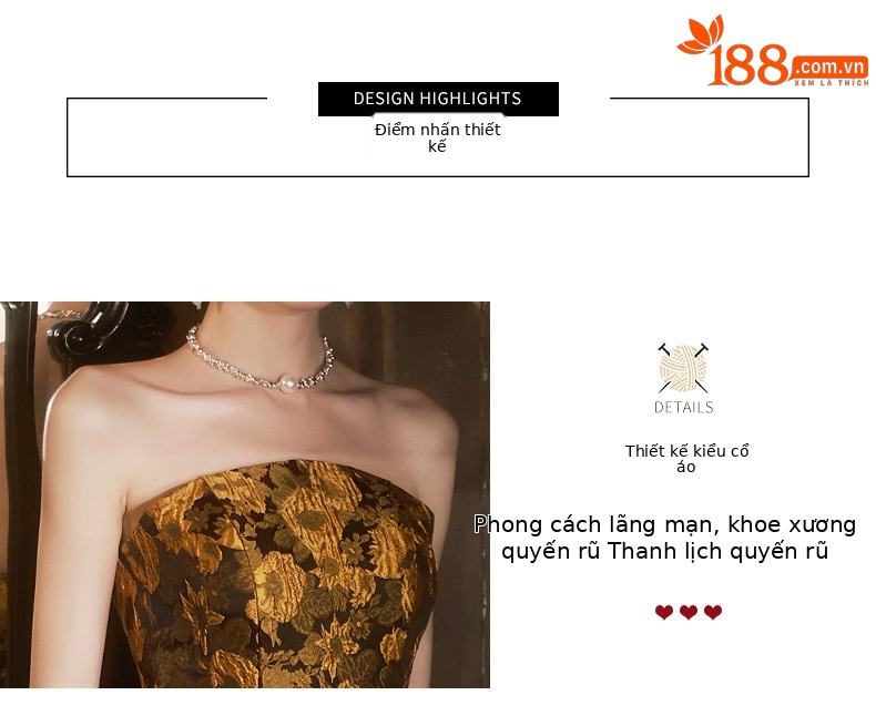 Đầm dạ hội nữ không dây phong cách Pháp, thiết kế ôm body đuôi cá, may đo cao cấp — Màu vàng chi tiết 5