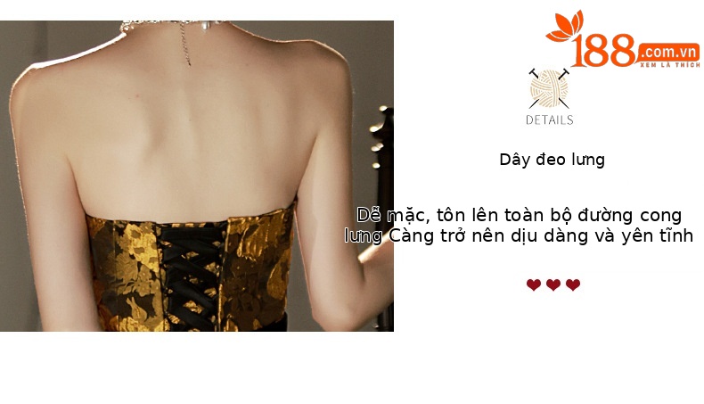 Đầm dạ hội nữ không dây phong cách Pháp, thiết kế ôm body đuôi cá, may đo cao cấp — Màu vàng chi tiết 7