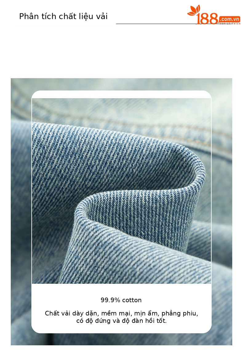 Áo khoác denim ngắn cổ đứng kiểu vintage nữ dáng rộng — Xanh lam hoài cổ chi tiết 3