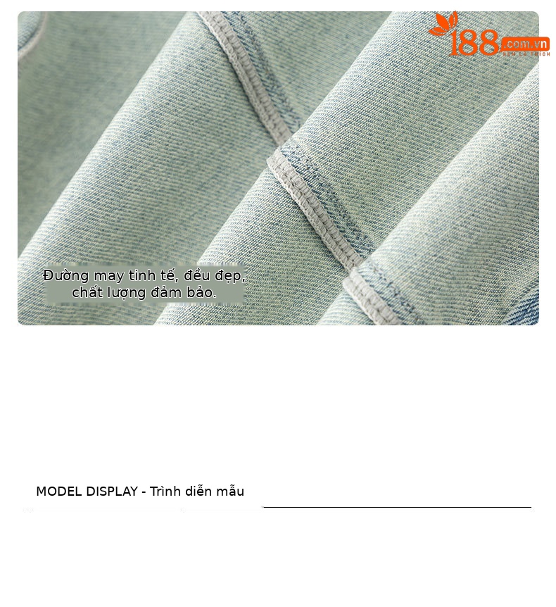 Áo khoác denim ngắn cổ đứng kiểu vintage nữ dáng rộng — Xanh lam hoài cổ chi tiết 13