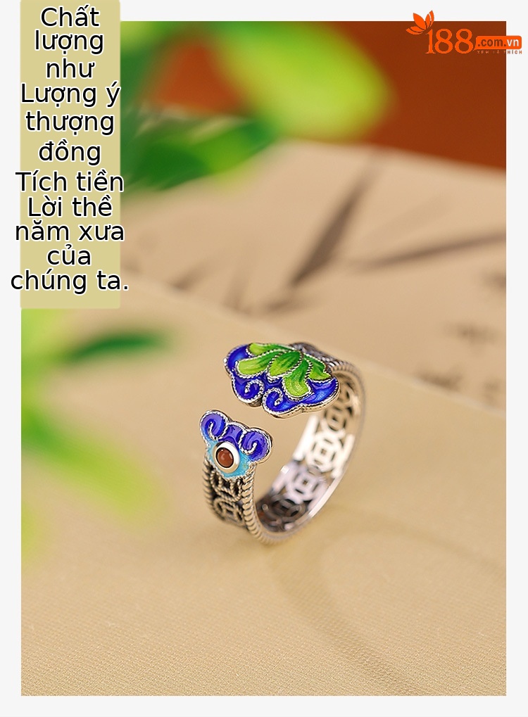 Nhẫn nam bạc S925 phong cách dân tộc họa tiết sen như ý và đồng xu — Mở một size chi tiết 1