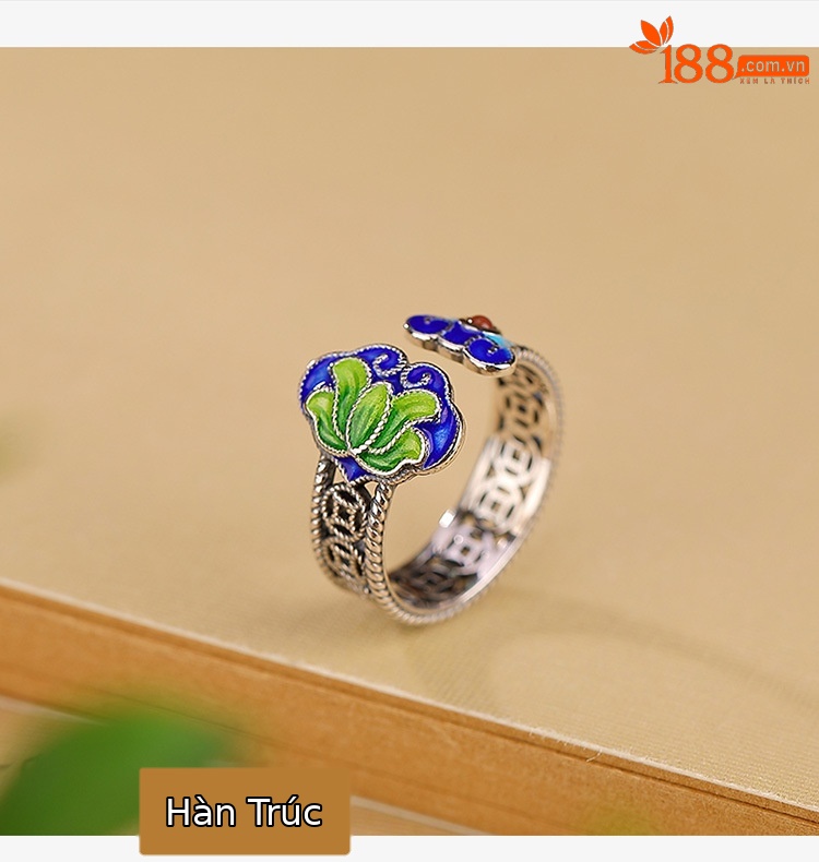 Nhẫn nam bạc S925 phong cách dân tộc họa tiết sen như ý và đồng xu — Mở một size chi tiết 3