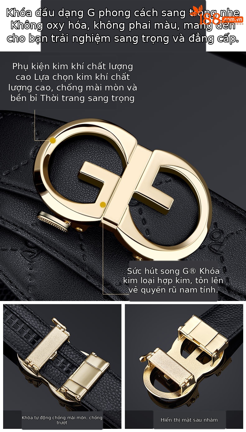 Thắt lưng da bò hai lớp nam Emperor Paul họa tiết vân da chịu mài mòn — 120cm, 130cm, 110cm, 125cm chi tiết 3