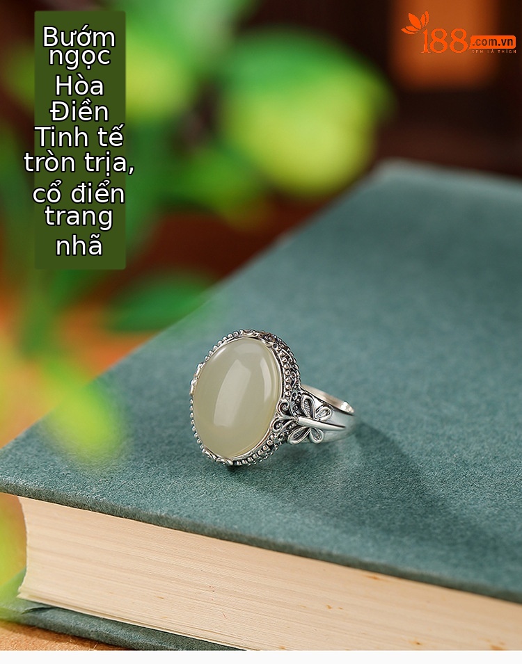 Nhẫn bạc S925 cổ điển họa tiết bướm mặt trứng phong cách dân tộc — Mở một size chi tiết 2