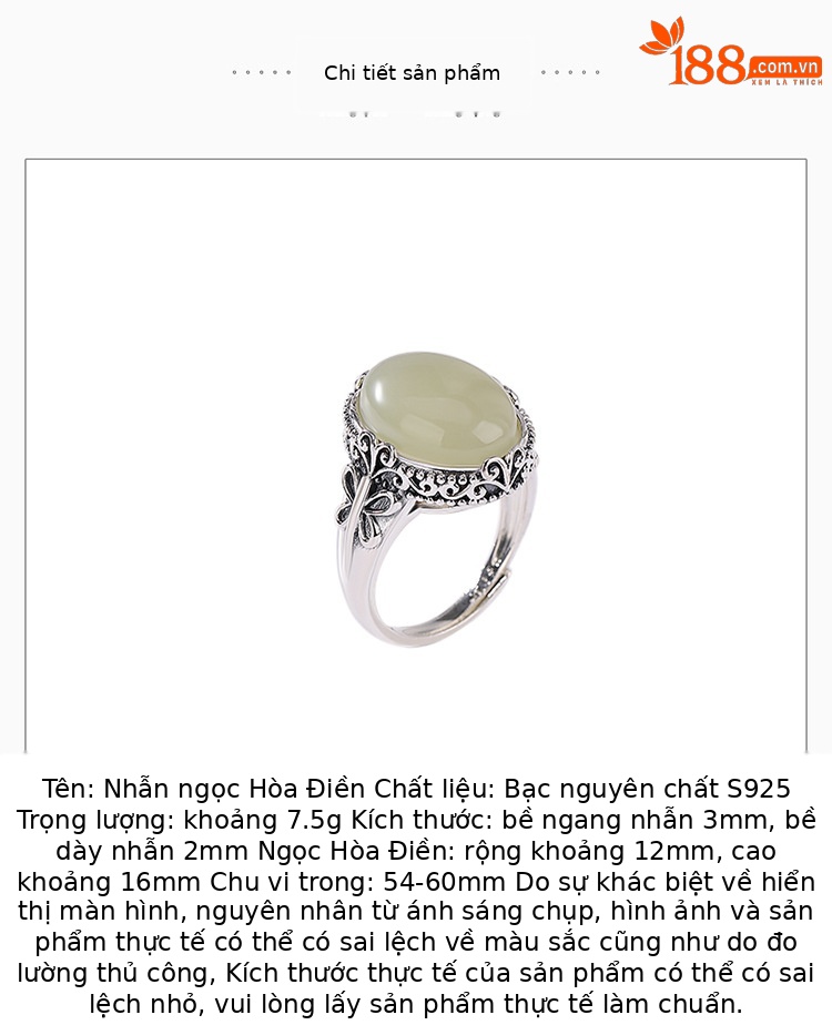 Nhẫn bạc S925 cổ điển họa tiết bướm mặt trứng phong cách dân tộc — Mở một size chi tiết 3