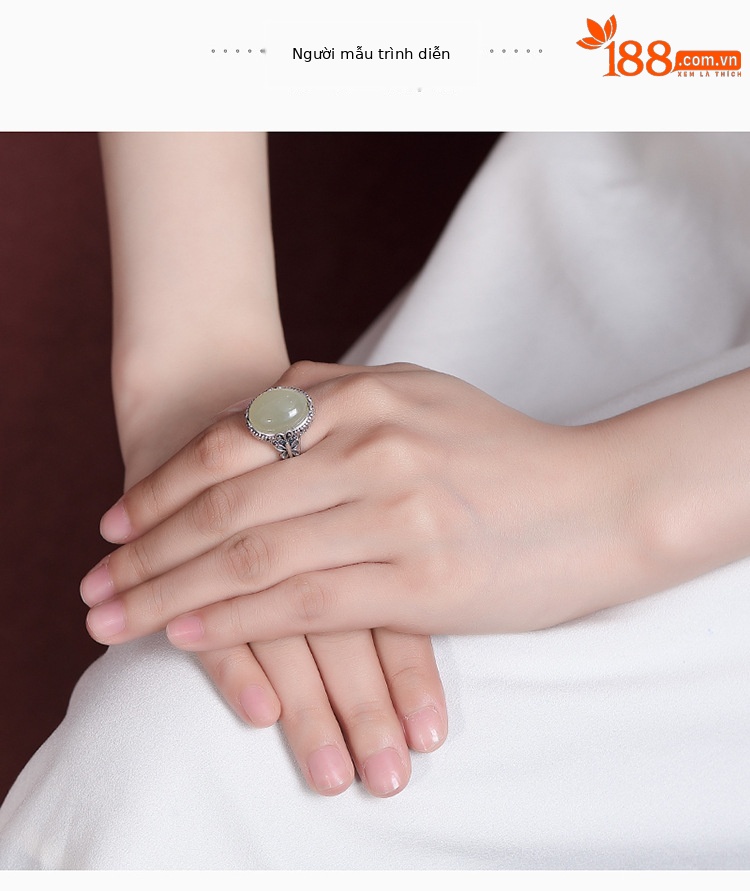 Nhẫn bạc S925 cổ điển họa tiết bướm mặt trứng phong cách dân tộc — Mở một size chi tiết 5