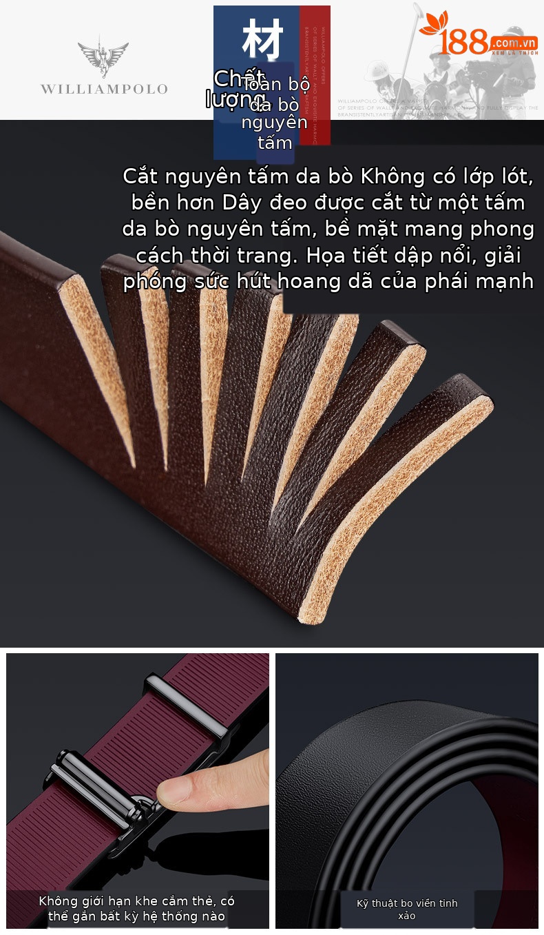 Thắt lưng nam da bò hai lớp khóa tự động Hoàng Đế Paul — 120cm, 130cm, 110cm, 125cm chi tiết 6