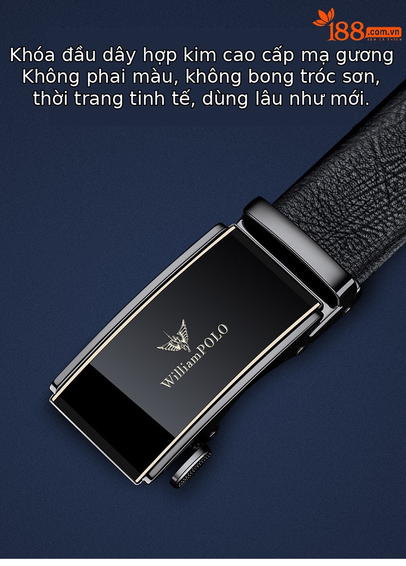 Thắt lưng nam da bò thật lớp trên cùng khóa tự động hợp kim phong cách công sở — 120cm, 130cm, 110cm, 125cm chi tiết 5