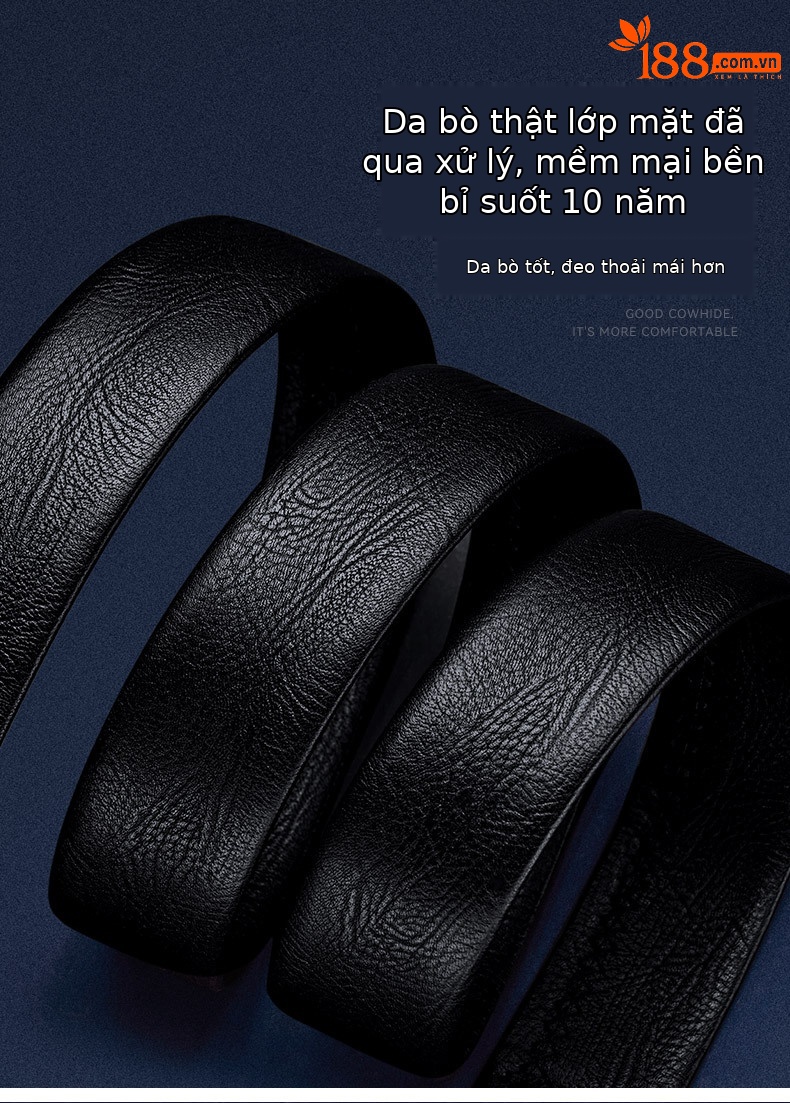 Thắt lưng nam da bò thật lớp trên cùng khóa tự động hợp kim phong cách công sở — 120cm, 130cm, 110cm, 125cm chi tiết 7