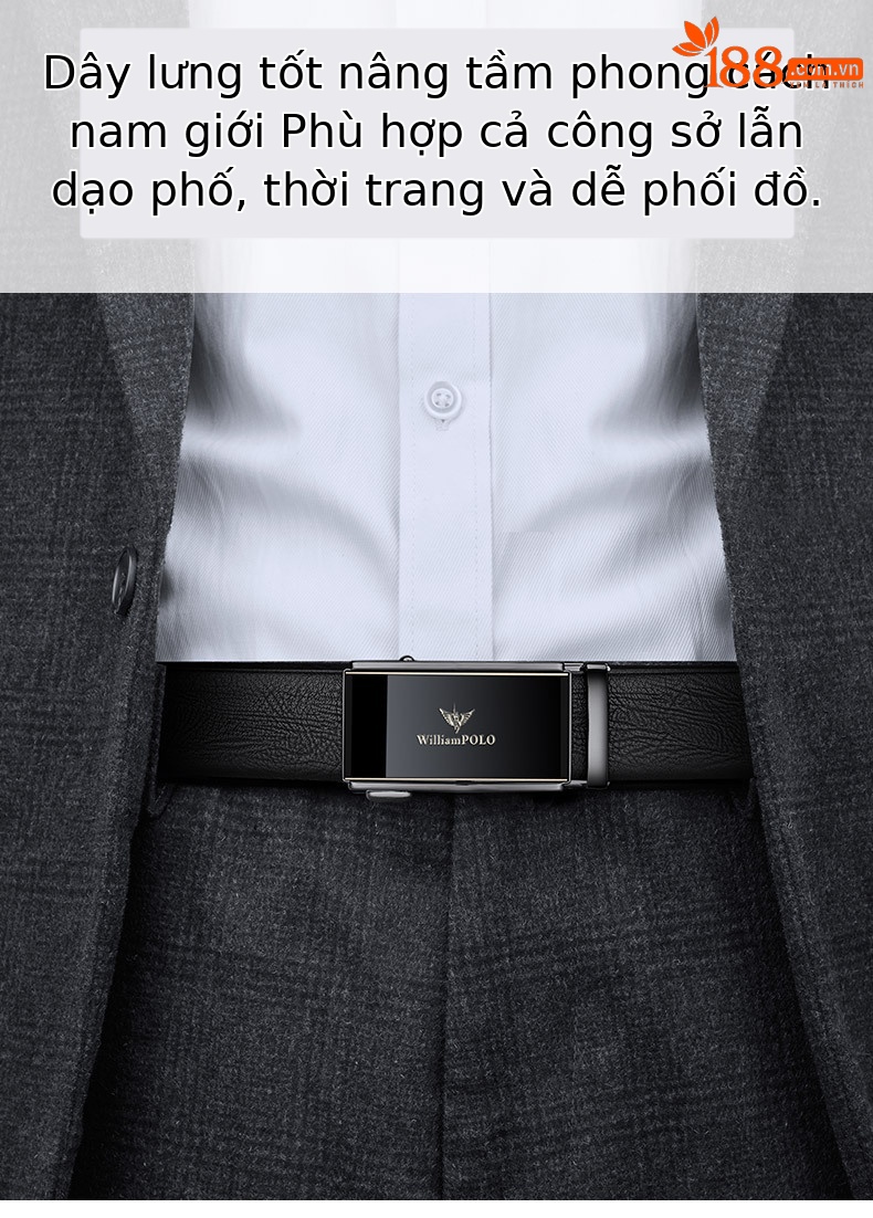Thắt lưng nam da bò thật lớp trên cùng khóa tự động hợp kim phong cách công sở — 120cm, 130cm, 110cm, 125cm chi tiết 8
