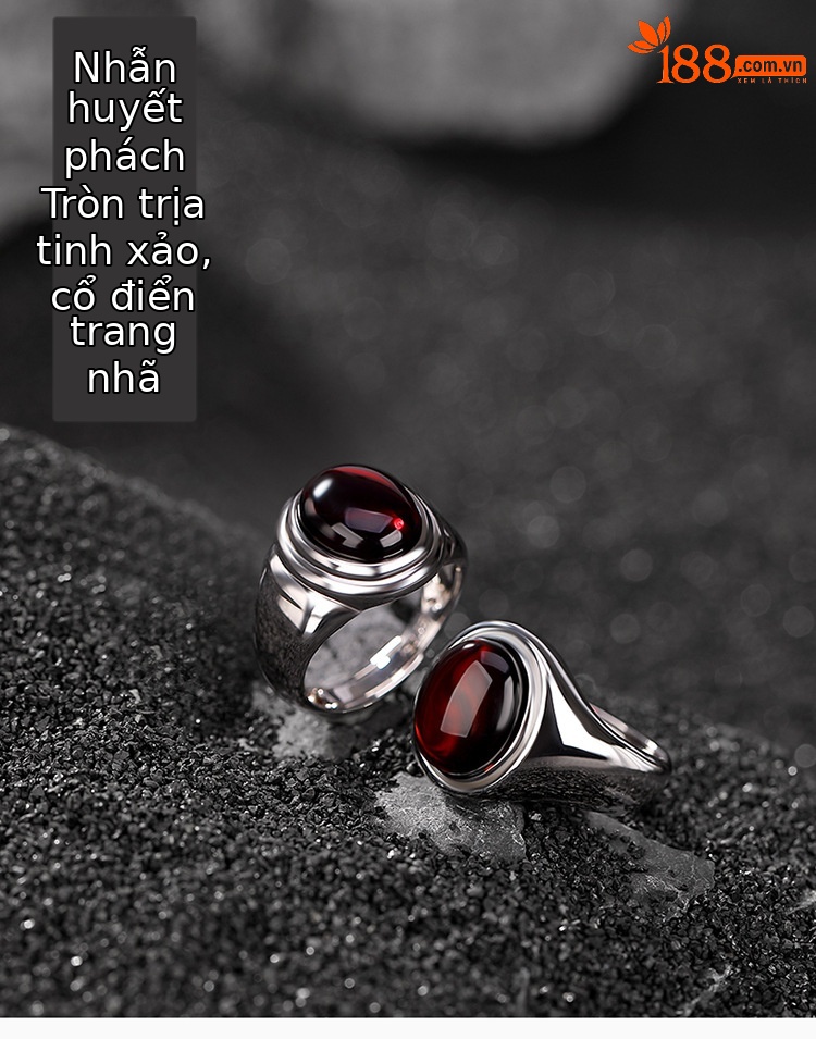 Nhẫn nữ bạc S925 huyết hổ phách mặt trứng phong cách retro — Kiểu dáng 1 chi tiết 1