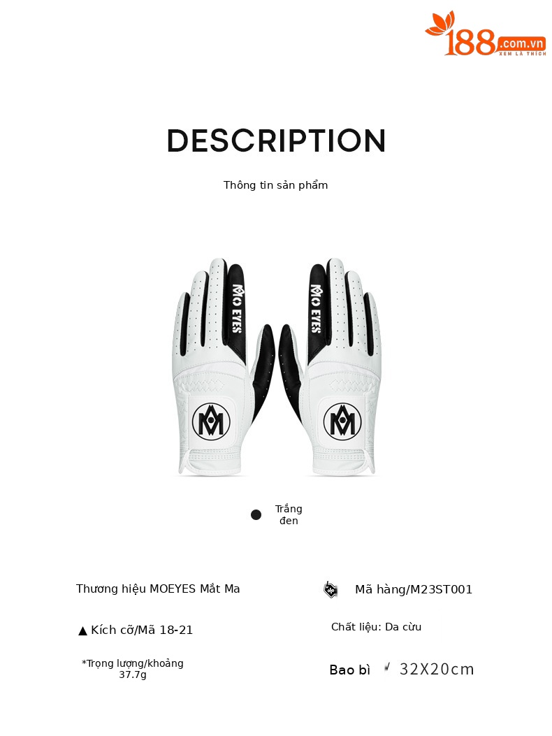 Găng tay golf da cừu thật MO EYES chống trượt Velcro thoáng khí — Cỡ 20 chi tiết 6