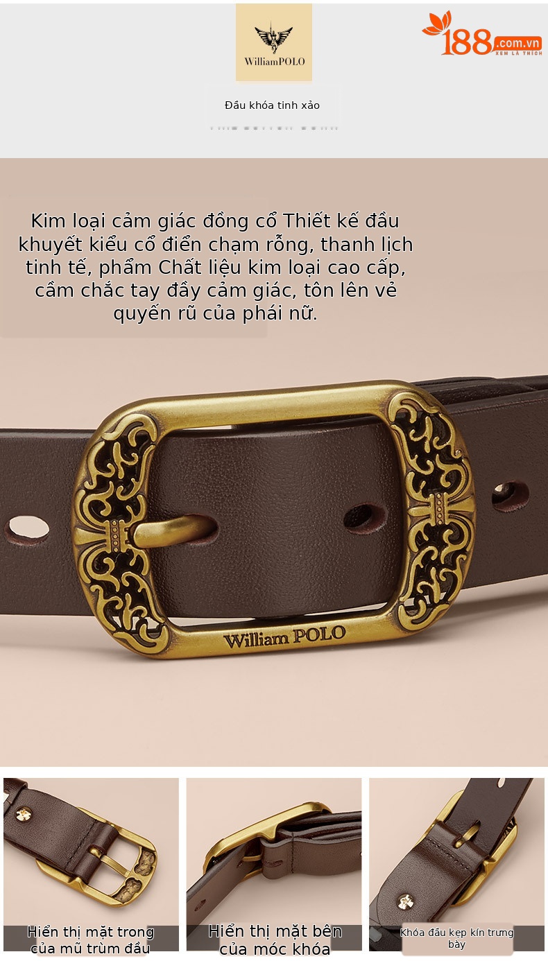 Thắt lưng da bò nữ khóa đồng cổ điển Emperor Paul — 100cm, 110cm, 115cm, 105cm chi tiết 6