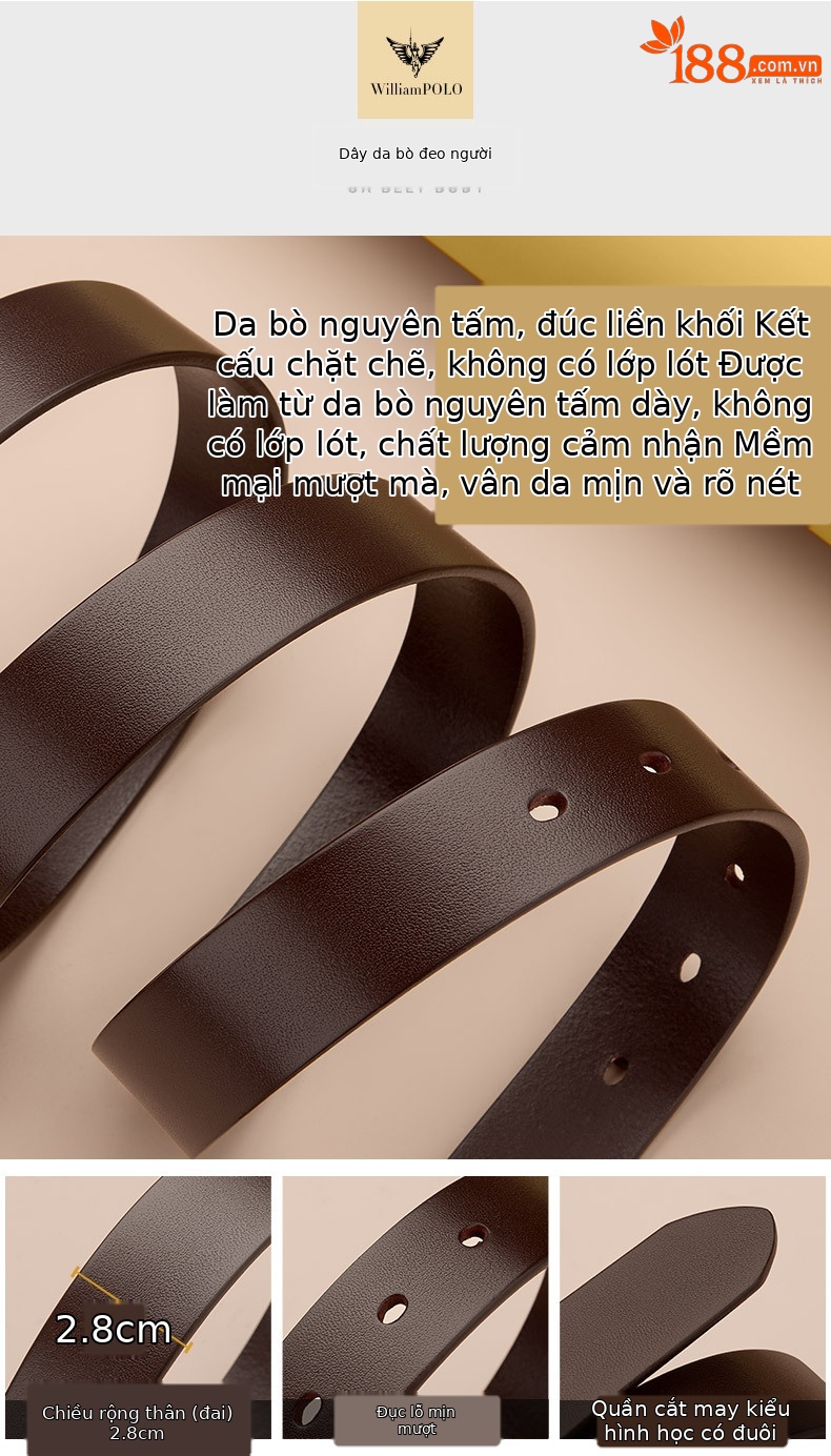 Thắt lưng da bò nữ khóa đồng cổ điển Emperor Paul — 100cm, 110cm, 115cm, 105cm chi tiết 8