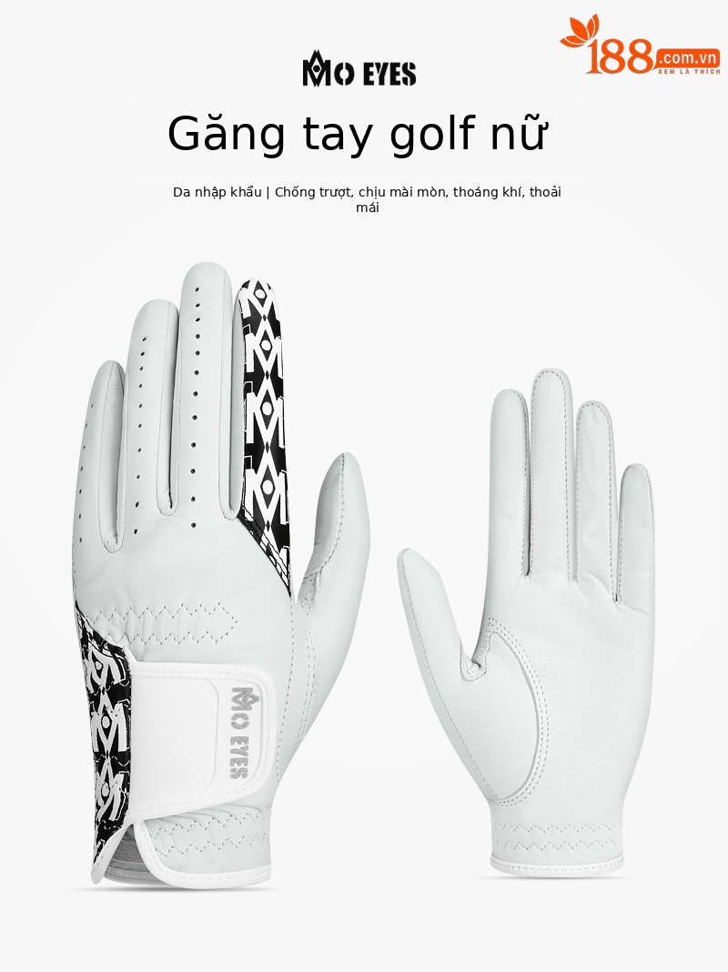 Găng tay golf nữ da cừu thật chống trượt thoáng khí Velcro — Cỡ 20 chi tiết 1