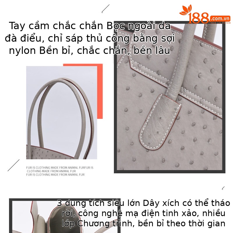 Túi tote nữ da đà điểu mềm mại phong cách sang trọng thu đông nhiều ngăn — Len trắng, Voi xám, Taro màu tím chi tiết 13
