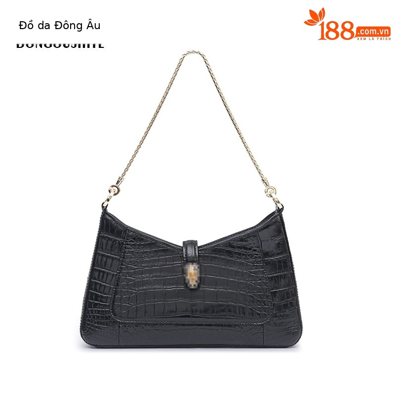 Túi xách tay nữ hình lưỡi liềm da cá sấu phối sequin phong cách Hàn Quốc (25×5.5×18 cm) — Màu đen